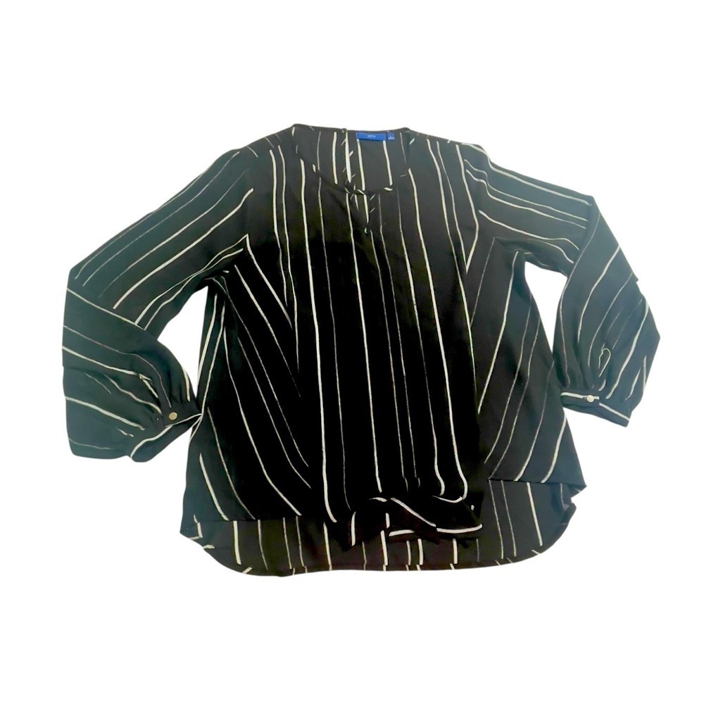 Apt. 9 Black and White Keyhole Tie Front 3/4 Sleeve Blouse Pinstripe size L - Picture 12 of 16